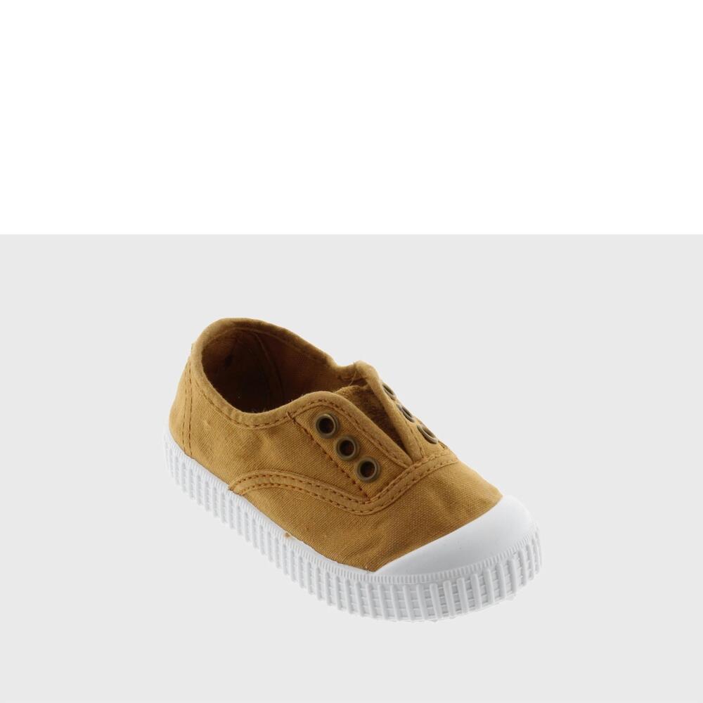 NEW VICTORIA SHOES english washed canvas toecap shoe & no laces in oro / gold